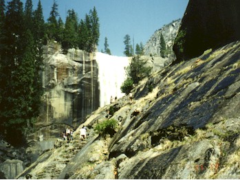 A view of Vernal Falls and the staircase leading to and from the top